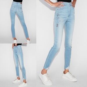 Express Ankle Legging Super High Rise Embellished‎ Skinny Jeans Blue 4R Stretch